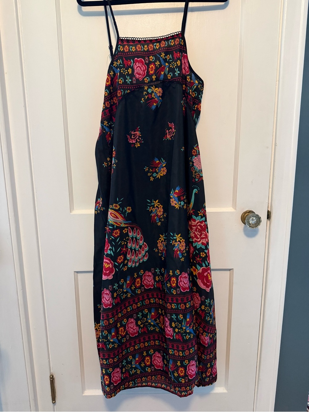 Black Floral Maxi dress with Pink Rose Print